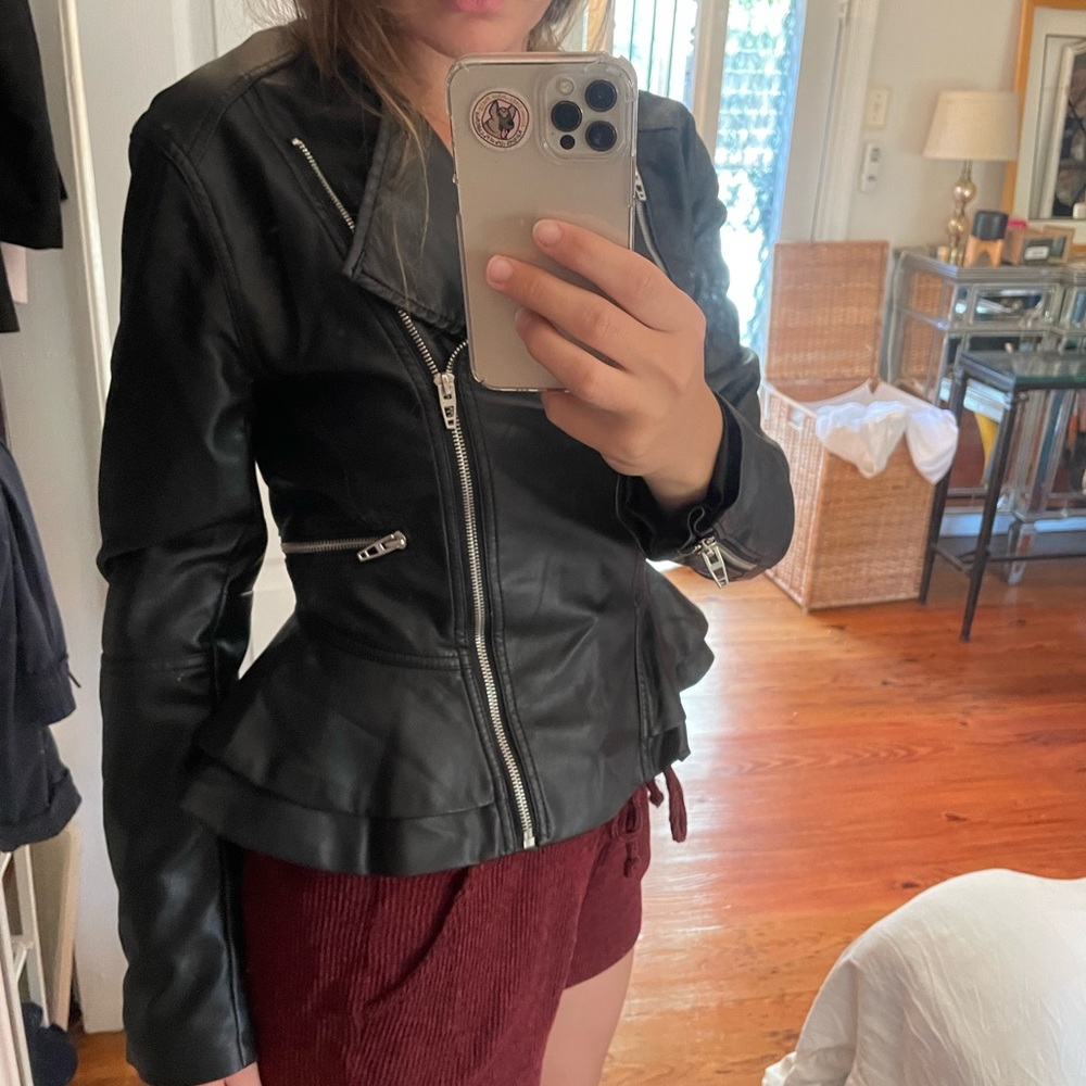 Peplum faux leather jacket!